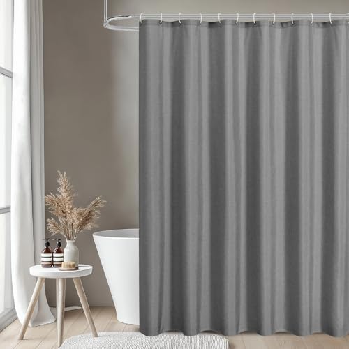 2-in-1 Waterproof Shower Curtain Set with 12 Hooks 72x72 Grey