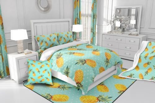 Feelyou Pineapple Pattern Shower Curtain with 12 Hooks 72x72 Inches