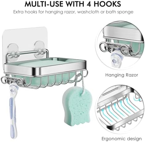 HAMITOR Wall Mounted Soap Dish Holder - Stainless Steel Durable Razor Soap Saver