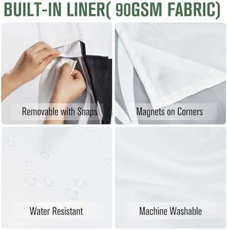 Yiatn No Hook Black Shower Curtain Set - Hotel Style with Mesh Window