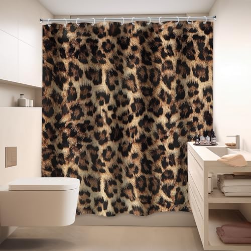 LIGHTINHOME Leopard Print Shower Curtain with 12 Hooks