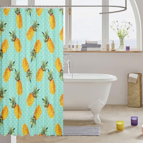 Feelyou Pineapple Pattern Shower Curtain with 12 Hooks 72x72 Inches