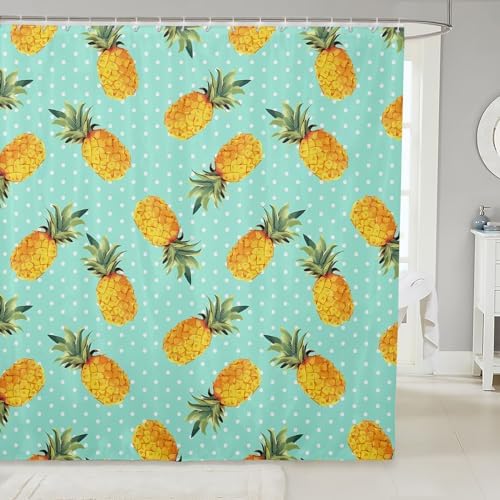 Feelyou Pineapple Pattern Shower Curtain with 12 Hooks 72x72 Inches