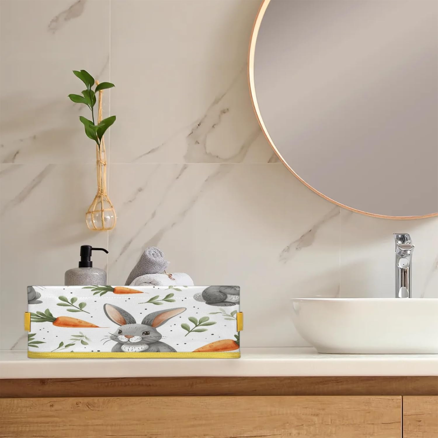 Rabbit Toilet Paper Basket with Carry Handle and Fold Design