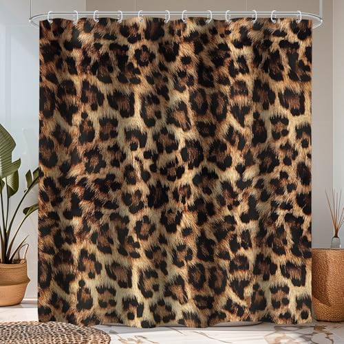 LIGHTINHOME Leopard Print Shower Curtain with 12 Hooks