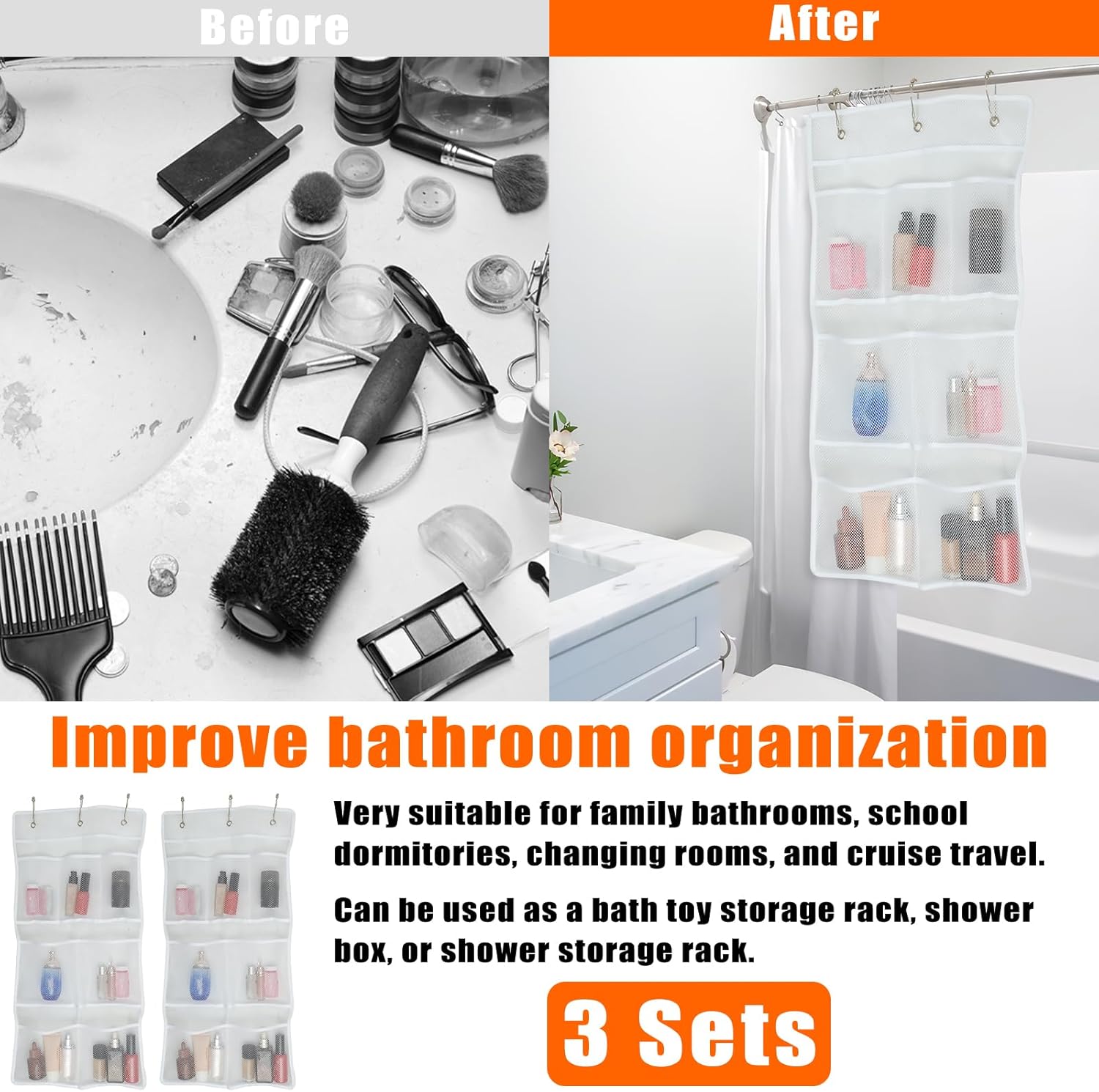 Mesh Shower Caddy with 7 Pockets and Hooks