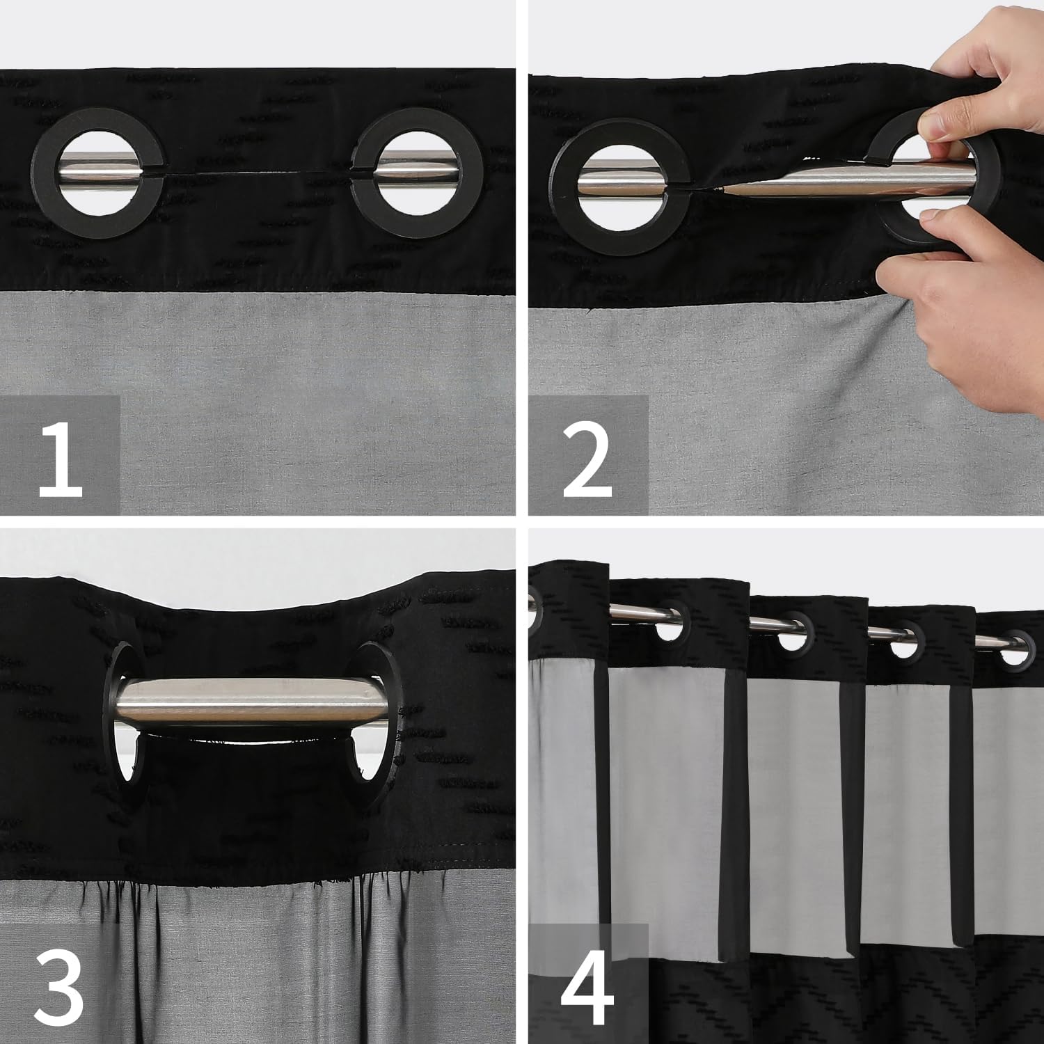 Black Tufted Chevron Shower Curtain Set with Snap-in Liner