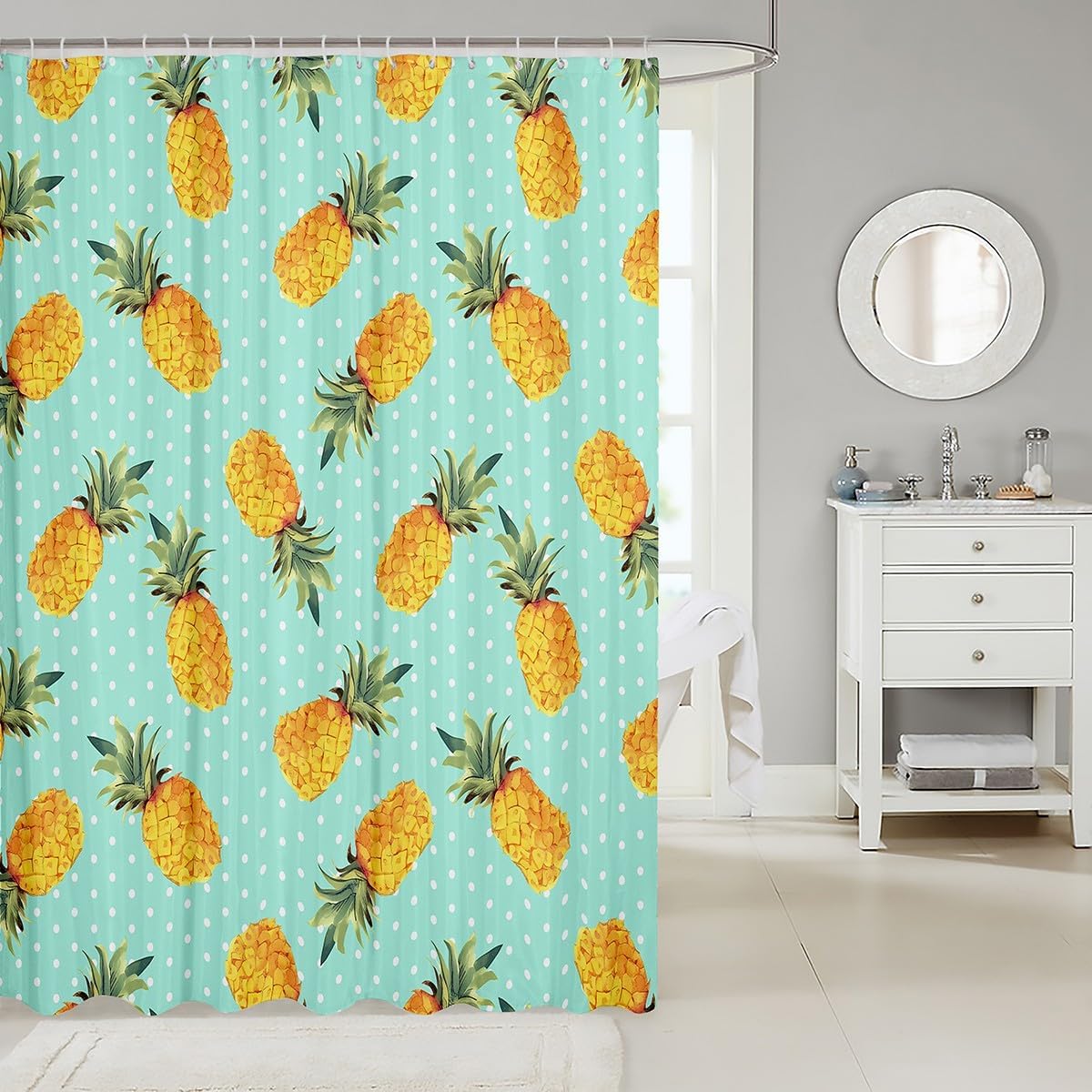Feelyou Pineapple Pattern Shower Curtain with 12 Hooks 72x72 Inches