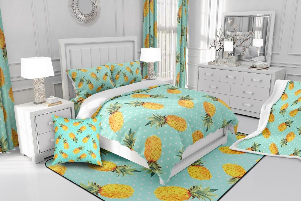 Feelyou Pineapple Pattern Shower Curtain with 12 Hooks 72x72 Inches