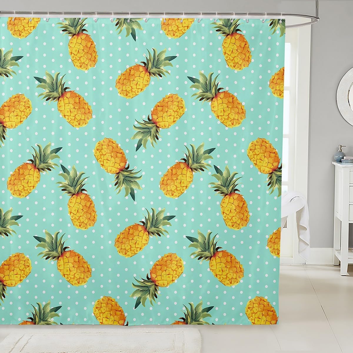 Feelyou Pineapple Pattern Shower Curtain with 12 Hooks 72x72 Inches