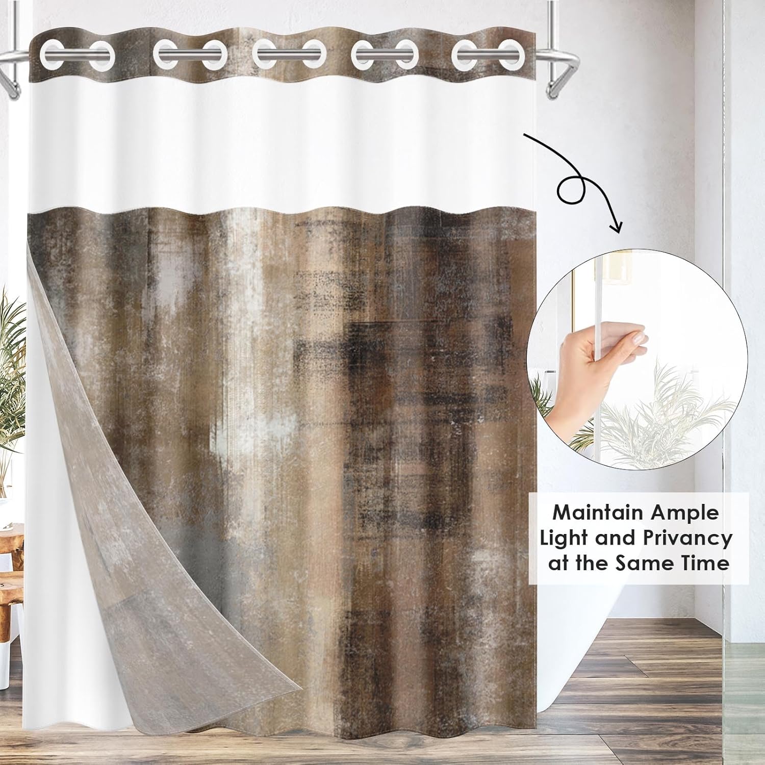 Nesphy No Hook Shower Curtain Set with Clear Top Window