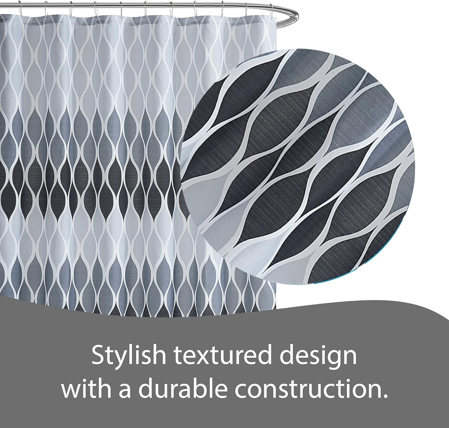 Textured Clarisse Shower Curtain Set with 12 Metal Hooks
