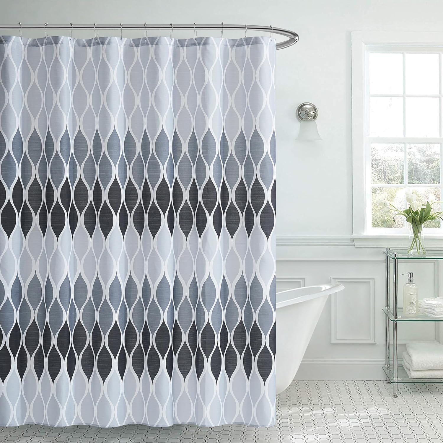 Textured Clarisse Shower Curtain Set with 12 Metal Hooks