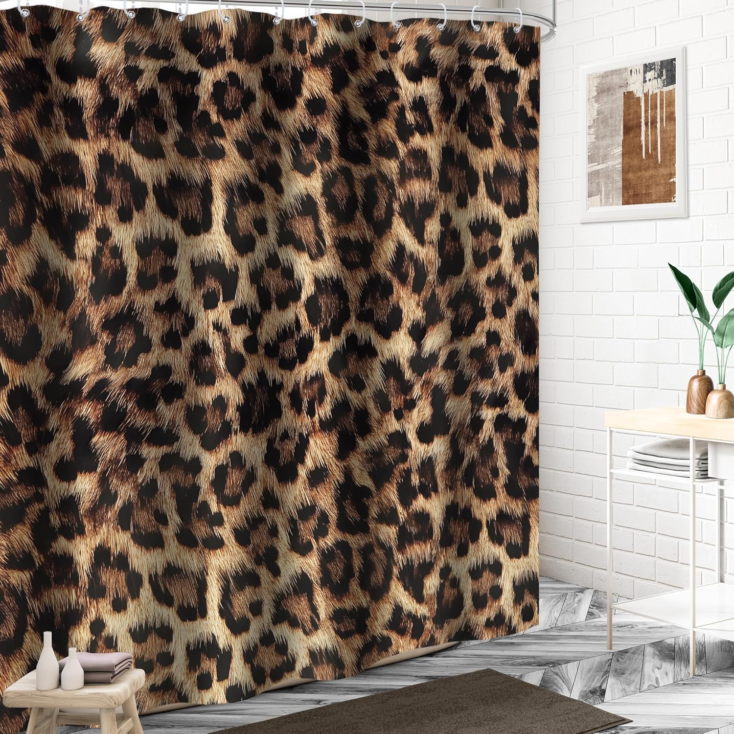 LIGHTINHOME Leopard Print Shower Curtain with 12 Hooks