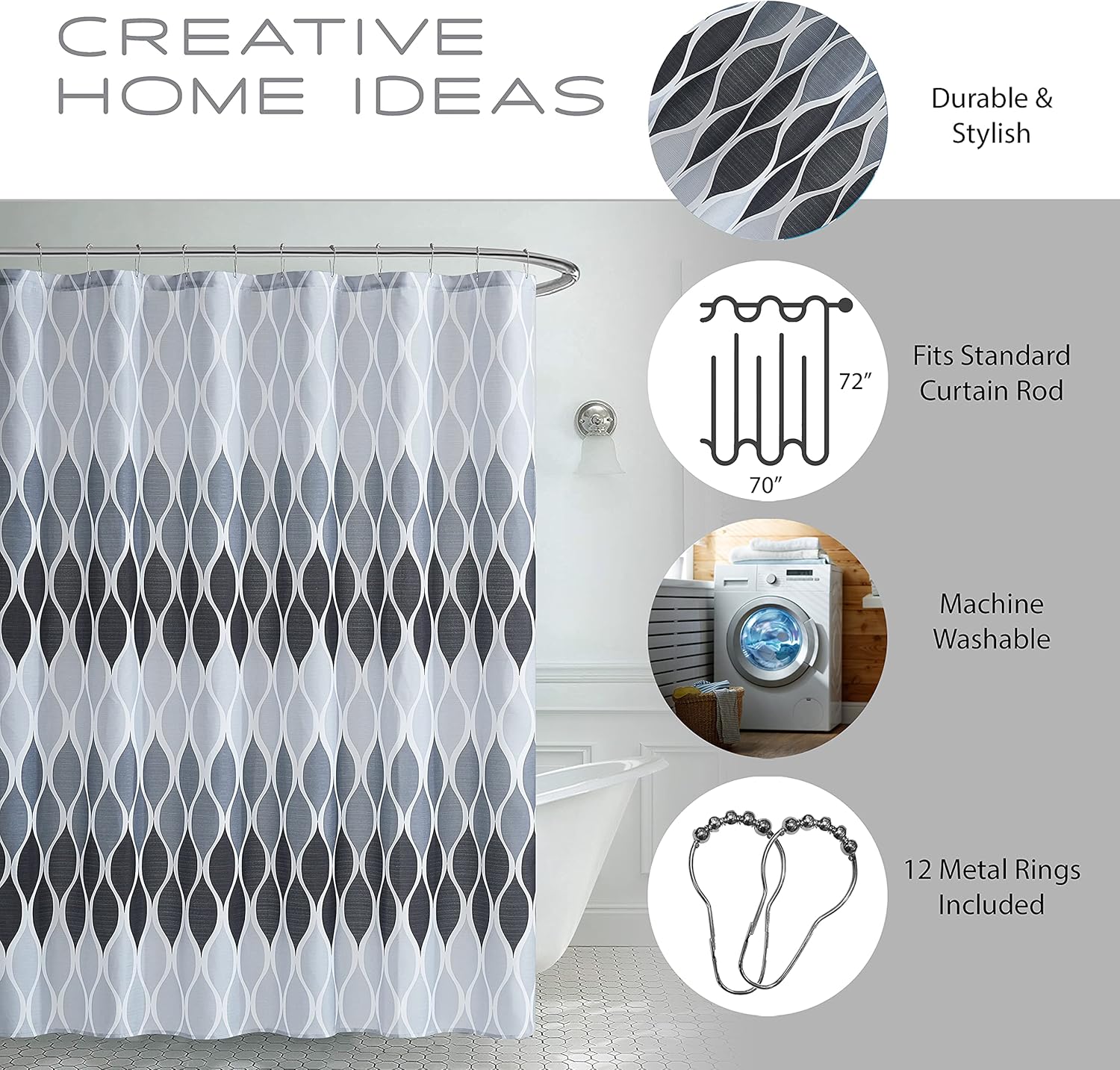 Textured Clarisse Shower Curtain Set with 12 Metal Hooks